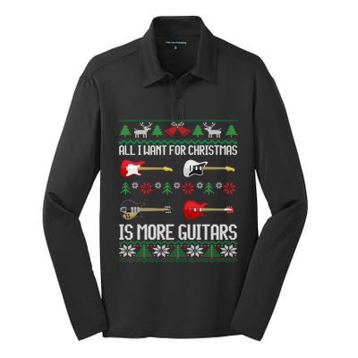 All I Want Is More Guitars Funny Guitarist Ugly Christmas Gift Silk Touch Performance Long Sleeve Polo