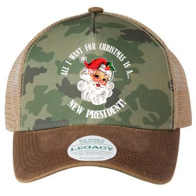 All I Want For Christmas Is A New President Funny Word Play Legacy Tie Dye Trucker Hat