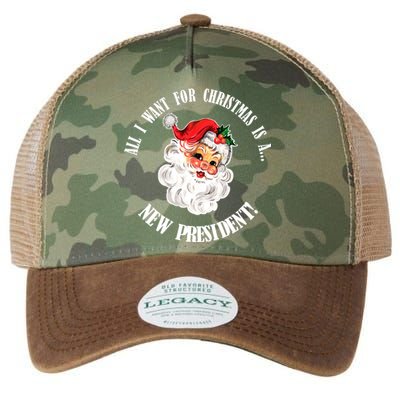 All I Want For Christmas Is A New President Funny Word Play Legacy Tie Dye Trucker Hat