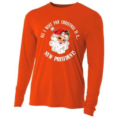 All I Want For Christmas Is A New President Funny Word Play Cooling Performance Long Sleeve Crew