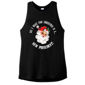 All I Want For Christmas Is A New President Funny Word Play Ladies PosiCharge Tri-Blend Wicking Tank