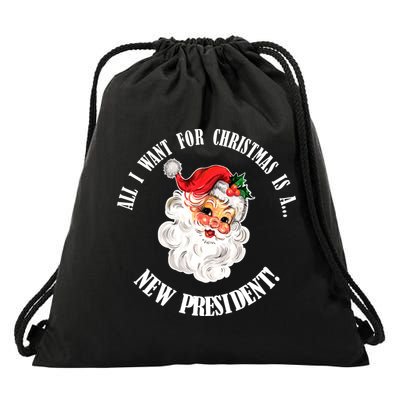 All I Want For Christmas Is A New President Funny Word Play Drawstring Bag
