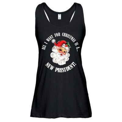 All I Want For Christmas Is A New President Funny Word Play Ladies Essential Flowy Tank