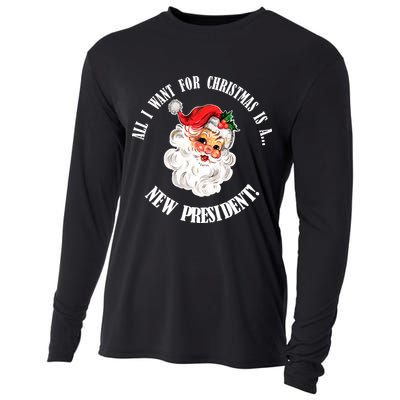 All I Want For Christmas Is A New President Funny Word Play Cooling Performance Long Sleeve Crew