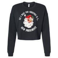 All I Want For Christmas Is A New President Funny Word Play Cropped Pullover Crew
