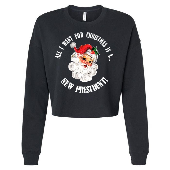 All I Want For Christmas Is A New President Funny Word Play Cropped Pullover Crew