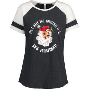 All I Want For Christmas Is A New President Funny Word Play Enza Ladies Jersey Colorblock Tee