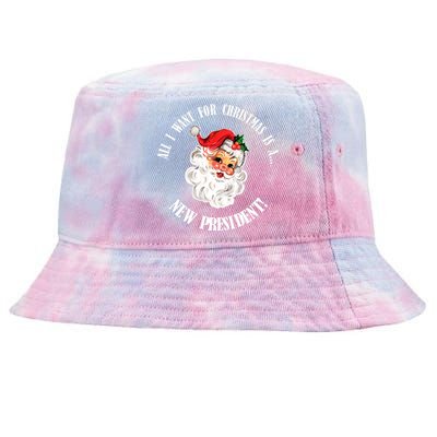 All I Want For Christmas Is A New President Funny Word Play Tie-Dyed Bucket Hat