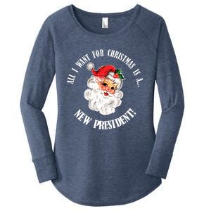 All I Want For Christmas Is A New President Funny Word Play Women's Perfect Tri Tunic Long Sleeve Shirt