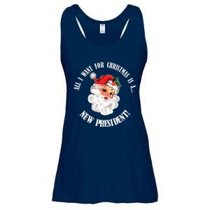 All I Want For Christmas Is A New President Funny Word Play Ladies Essential Flowy Tank