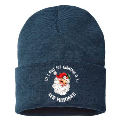 All I Want For Christmas Is A New President Funny Word Play Sustainable Knit Beanie