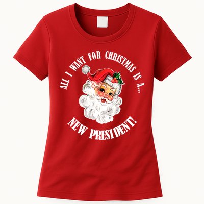 All I Want For Christmas Is A New President Funny Word Play Womens T-Shirt
