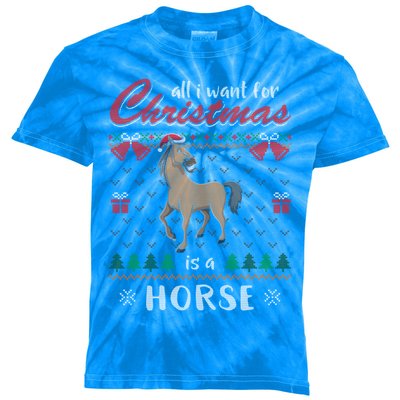 All I Want For Christmas Is A Horse Ugly Christmas Sweater Gift Kids Tie-Dye T-Shirt