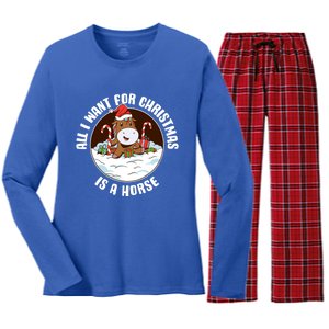 All I Want For Christmas Is A Horse Gift Women's Long Sleeve Flannel Pajama Set 