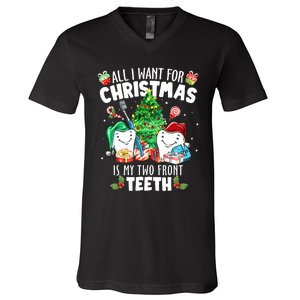 All I want for Christmas is My Two Front Teeth Santa Xmas V-Neck T-Shirt