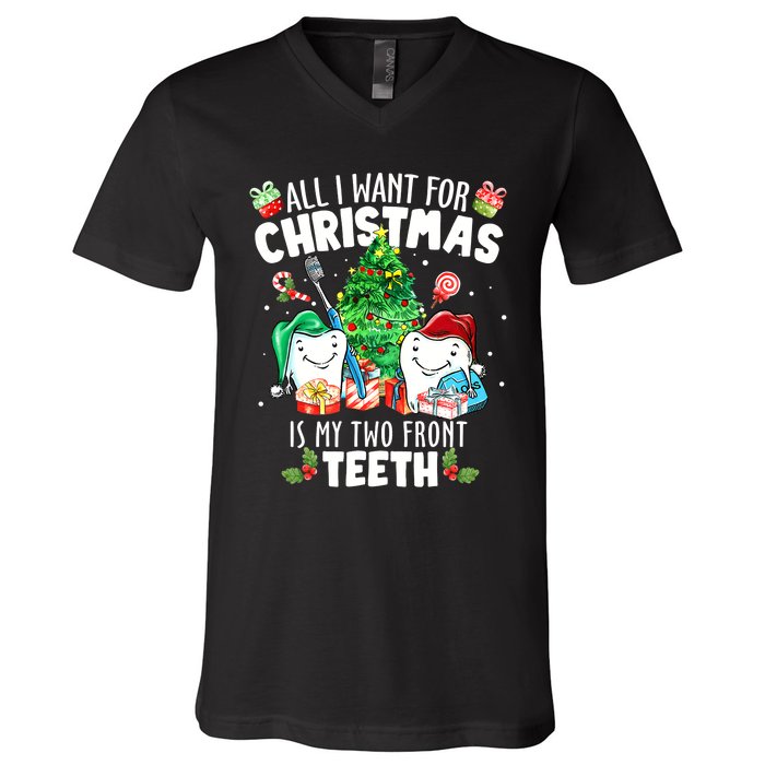 All I want for Christmas is My Two Front Teeth Santa Xmas V-Neck T-Shirt