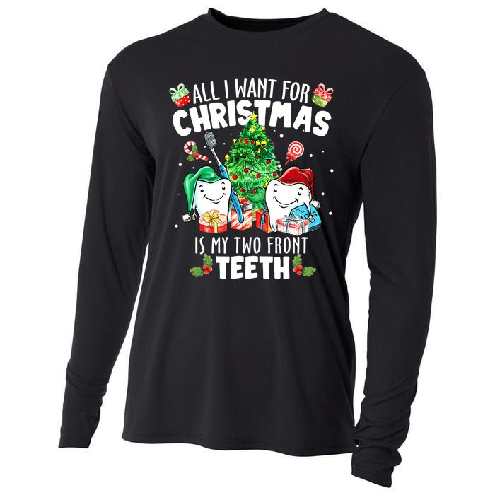 All I want for Christmas is My Two Front Teeth Santa Xmas Cooling Performance Long Sleeve Crew