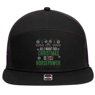 All I Want For Christmas Is Horsepower Xmas Cute Gift 7 Panel Mesh Trucker Snapback Hat