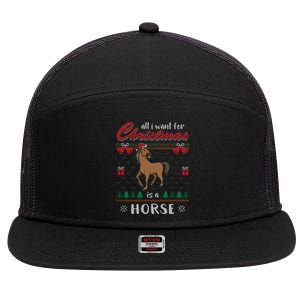 All I Want For Christmas Is A Horse Ugly Christmas Sweater Gift 7 Panel Mesh Trucker Snapback Hat