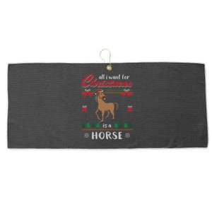 All I Want For Christmas Is A Horse Ugly Christmas Sweater Gift Large Microfiber Waffle Golf Towel