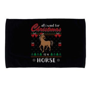 All I Want For Christmas Is A Horse Ugly Christmas Sweater Gift Microfiber Hand Towel