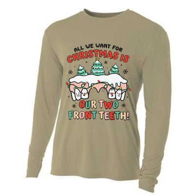 All I Want For Christmas Is My Two Front Teeth Xmas Dental Cooling Performance Long Sleeve Crew