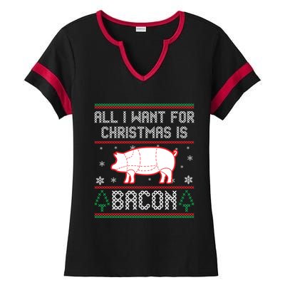 All I Want For Christmas Is Bacon Pig Ugly Christmas Sweater Gift Ladies Halftime Notch Neck Tee