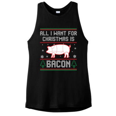 All I Want For Christmas Is Bacon Pig Ugly Christmas Sweater Gift Ladies PosiCharge Tri-Blend Wicking Tank