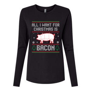 All I Want For Christmas Is Bacon Pig Ugly Christmas Sweater Gift Womens Cotton Relaxed Long Sleeve T-Shirt