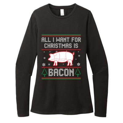 All I Want For Christmas Is Bacon Pig Ugly Christmas Sweater Gift Womens CVC Long Sleeve Shirt