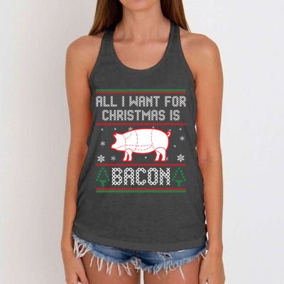 All I Want For Christmas Is Bacon Pig Ugly Christmas Sweater Gift Women's Knotted Racerback Tank