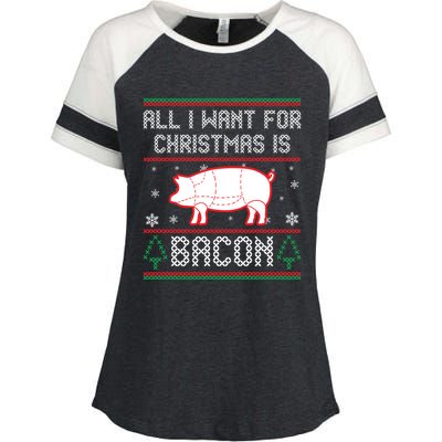 All I Want For Christmas Is Bacon Pig Ugly Christmas Sweater Gift Enza Ladies Jersey Colorblock Tee