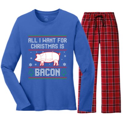 All I Want For Christmas Is Bacon Pig Ugly Christmas Sweater Gift Women's Long Sleeve Flannel Pajama Set 