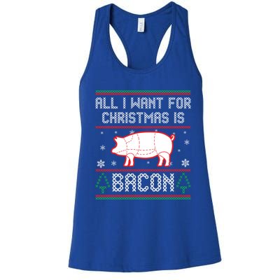 All I Want For Christmas Is Bacon Pig Ugly Christmas Sweater Gift Women's Racerback Tank