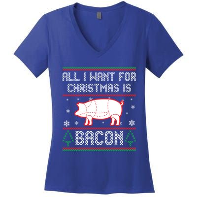 All I Want For Christmas Is Bacon Pig Ugly Christmas Sweater Gift Women's V-Neck T-Shirt