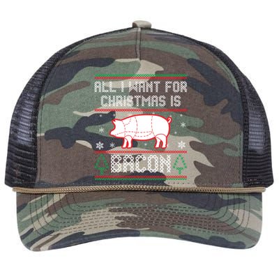 All I Want For Christmas Is Bacon Pig Ugly Christmas Sweater Gift Retro Rope Trucker Hat Cap