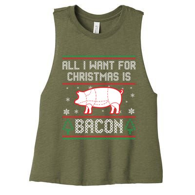 All I Want For Christmas Is Bacon Pig Ugly Christmas Sweater Gift Women's Racerback Cropped Tank