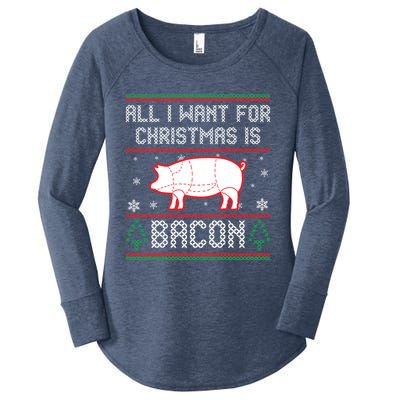 All I Want For Christmas Is Bacon Pig Ugly Christmas Sweater Gift Women's Perfect Tri Tunic Long Sleeve Shirt