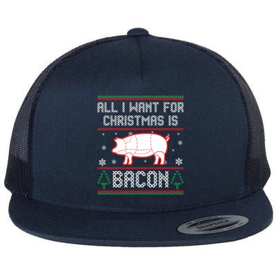 All I Want For Christmas Is Bacon Pig Ugly Christmas Sweater Gift Flat Bill Trucker Hat