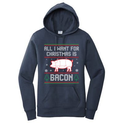 All I Want For Christmas Is Bacon Pig Ugly Christmas Sweater Gift Women's Pullover Hoodie