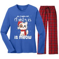 All I Want For Christmas Is Meow Xmas Cat Lovers Gift Women's Long Sleeve Flannel Pajama Set 