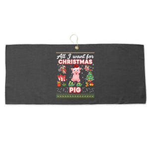 All I Want For Christmas Is A Pig Ugly Sweater Farmer Merry Funny Gift Large Microfiber Waffle Golf Towel