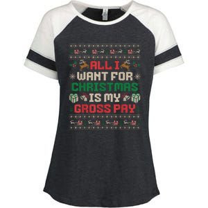 All I Want For Christmas Is My Gross Pay Joke Enza Ladies Jersey Colorblock Tee