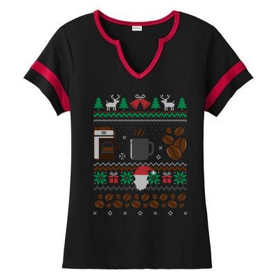 All I Want For Christmas Is Coffee Barista Ugly Sweater Gift Ladies Halftime Notch Neck Tee