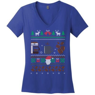 All I Want For Christmas Is Coffee Barista Ugly Sweater Gift Women's V-Neck T-Shirt