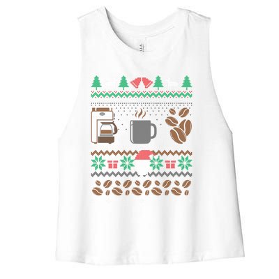 All I Want For Christmas Is Coffee Barista Ugly Sweater Gift Women's Racerback Cropped Tank