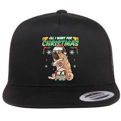 All I Want For Christmas Is A Pug Santa Claus Santa Claus Gift Flatbill Hat