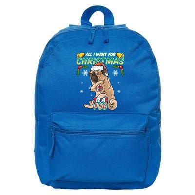 All I Want For Christmas Is A Pug Santa Claus Santa Claus Gift 16 in Basic Backpack
