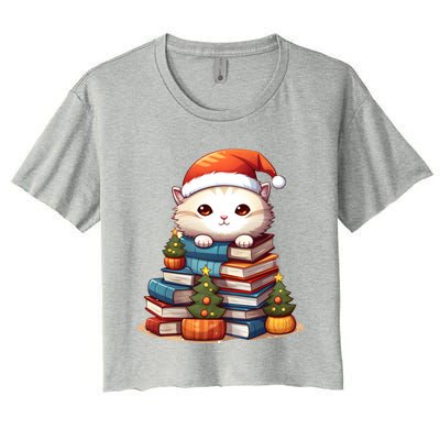 All I Want For Xmas Is Books And Cats Xmas Tree Pajama Holiday Meaningful Gift Women's Crop Top Tee