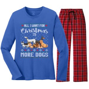 All I Want For Christmas Is More Dogs Ugly Xmas Sweater Gift Meaningful Gift Women's Long Sleeve Flannel Pajama Set 